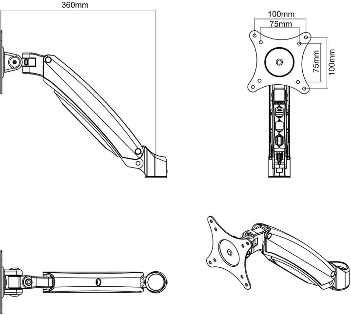 HFTEK-DS112F Schwarz Monitor Arm Halterung Halter Tischhalterung Stand für TFT LED LCD Bildschirm, D