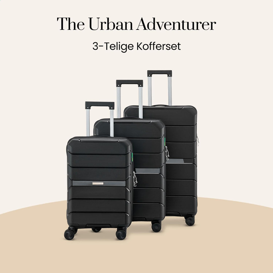 Urban Adventurer Kofferset 3-teilig 232L – Schwarz – Hartschalenkoffer mit Zahlenschloss &amp; 4 Rollen
