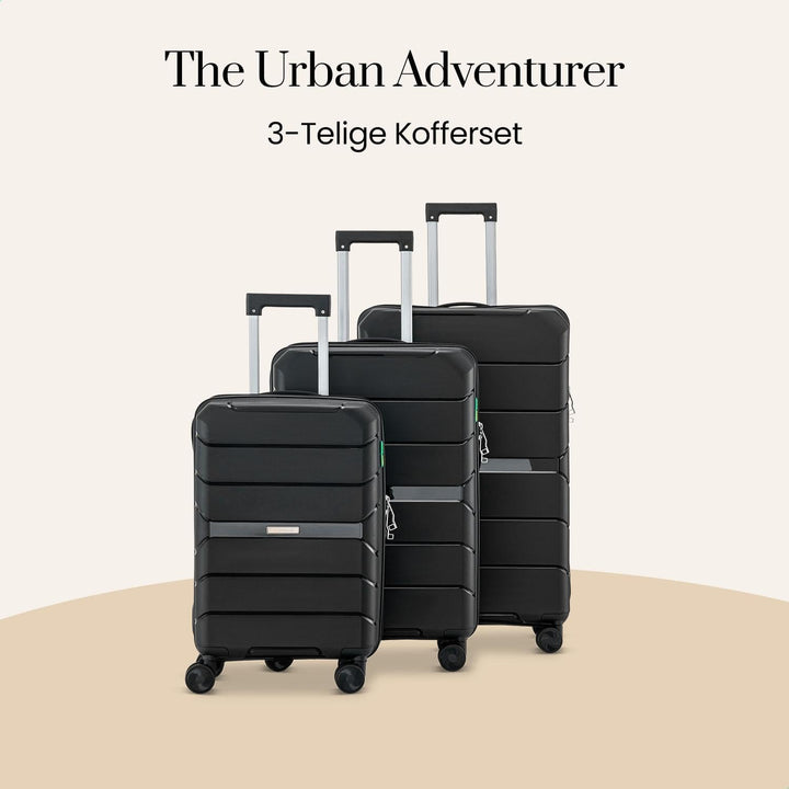 Urban Adventurer Kofferset 3-teilig 232L – Schwarz – Hartschalenkoffer mit Zahlenschloss &amp; 4 Rollen