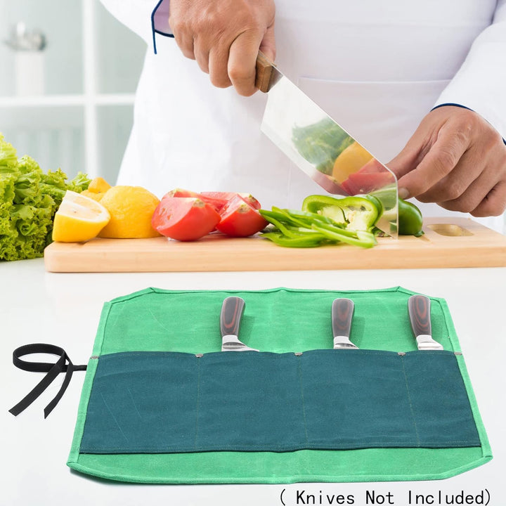Kochmesserrolle, tragbares 4-Schlitz-Messeretui mit professionellem schnittfestem Tuch, strapazierfä