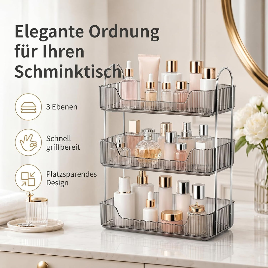 3 Etagen Badezimmer Organizer, Kosmetik Aufbewahrung &amp; Parfüm Tablett (Grau), Grosses Hautpflege Reg