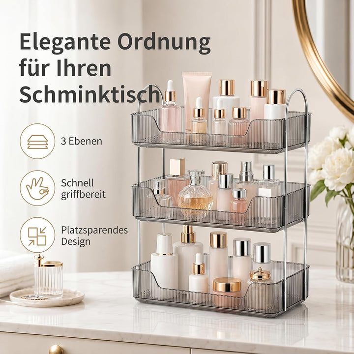 3 Etagen Badezimmer Organizer, Kosmetik Aufbewahrung &amp; Parfüm Tablett (Grau), Grosses Hautpflege Reg
