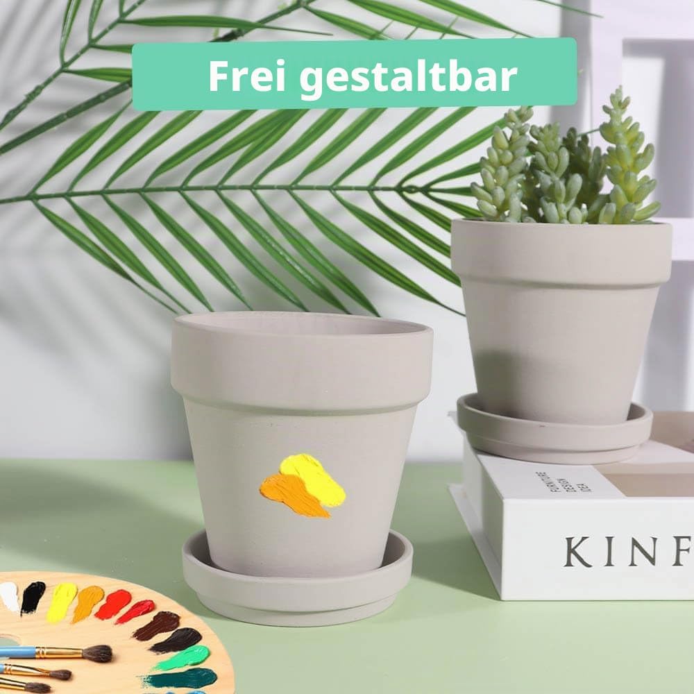 vensovo 10,2cm Grauer Tontopf für Pflanzen mit Untertasse - 6er Pack Kleiner Terrakotta-Pflanzentopf
