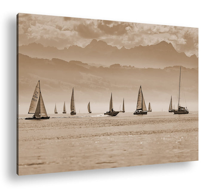 deyoli Meer voller Segelboote Format: 60x40 als Leinwand, Effekt: Sepia, Motiv fertig gerahmt auf Ec