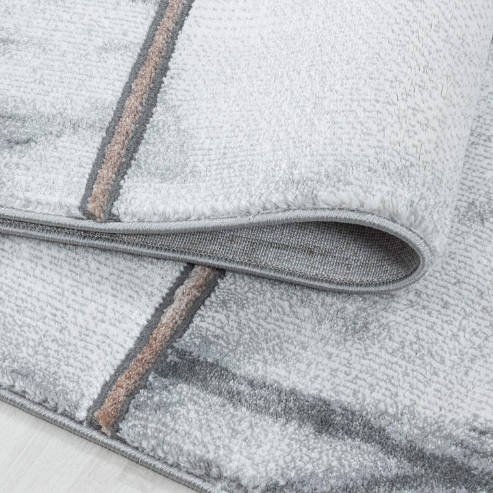 Carpetsale24 Modern Designer Teppich, Kurzflor Karo - Marmor Optik, Rechteckig, Grau und Bronzefarbe