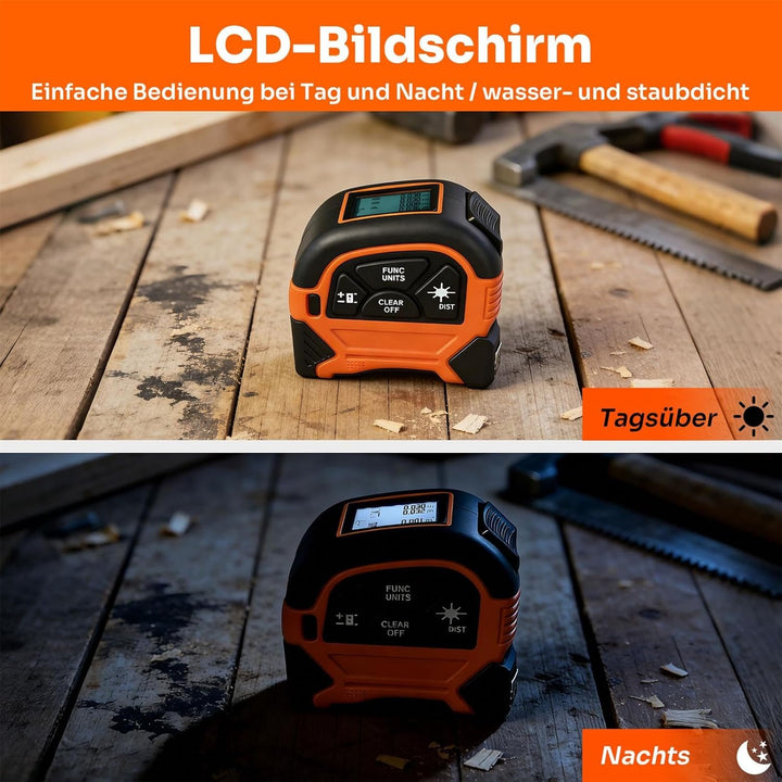 2 in 1 Laser Massband - ansigtny Laser Entfernungsmesser 60 m &amp; 5 m Massband mit LCD-Display Unterst