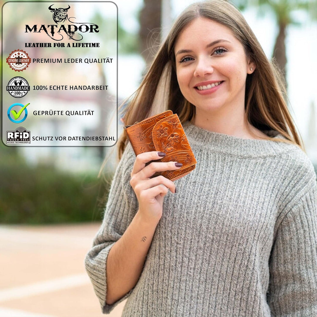 MATADOR |SARAGOSSA| RFID Blocker Leder Portemonnaie Damen| Geldbeutel Portmonee Damen mit Geschenk B