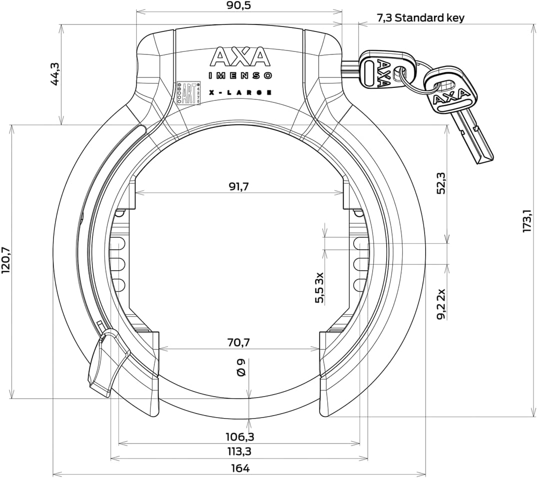 AXA Imenso X Large Retractable Rahmenschloss – Schlüssel ist Abziehbar – Breite Öffnung 70 mm – Sich