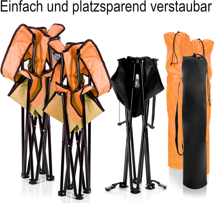 BigDean 2 Stück Campingstuhl mit Campingtisch faltbar – Faltstuhl in Neon Orange mit Getränkehalter