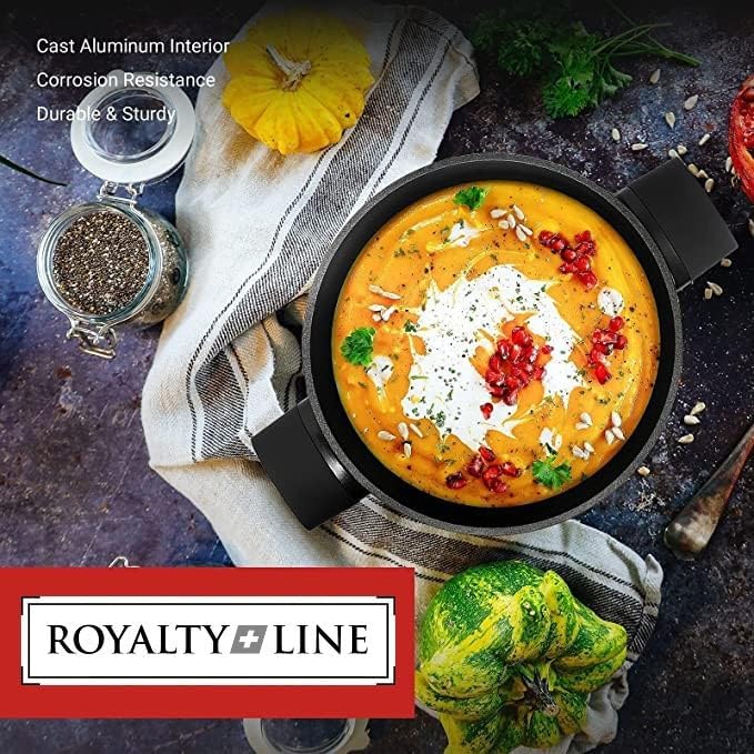 Royalty Line RL-BS34M Marmorierung Kasserolle mit Glasdeckel, 10 Liter, 34 cm, Schwarz
