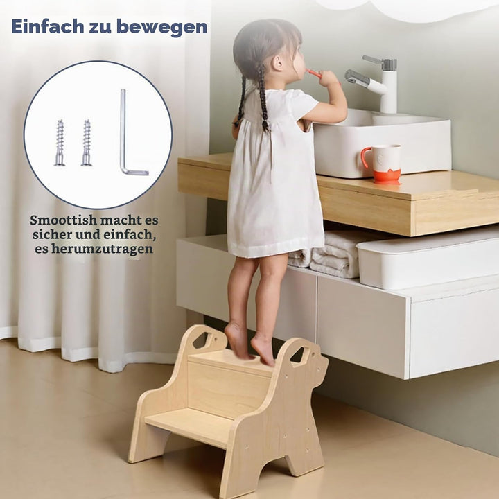 Tritthocker für Kinder - 2-Stufig Hocker Kinderschemel, mit Antirutschmatte und Griff, Multifunktion