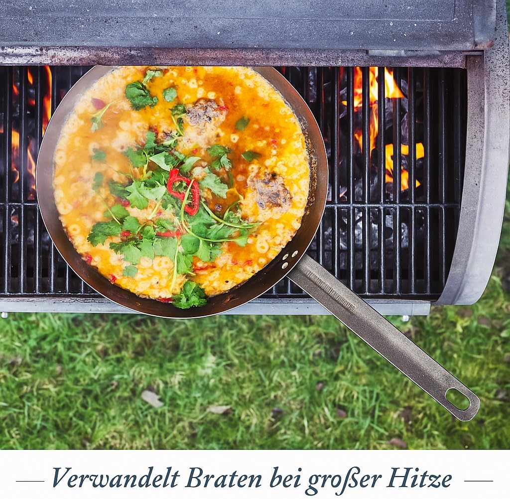 Merten &amp; Storck Vorgewürzt Induktions Bratpfanne 20cm aus Kohlenstoffstahl, Antihaftbeschichtung mit