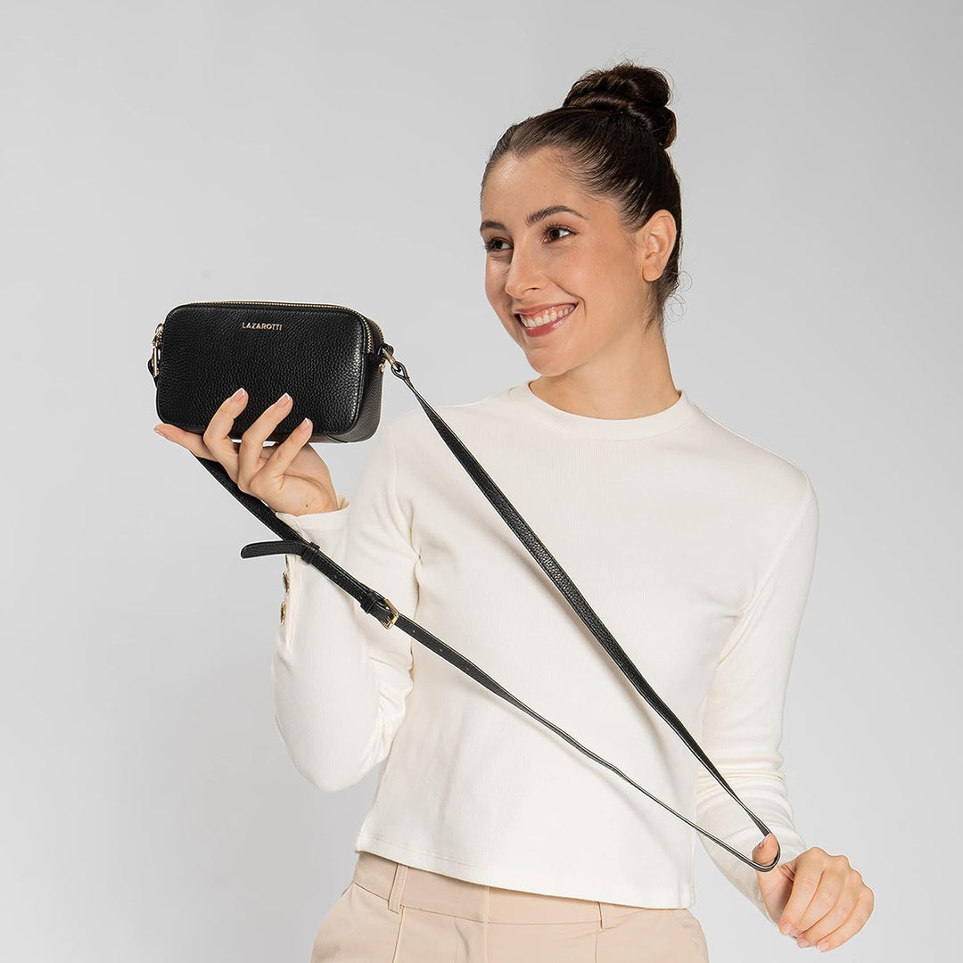 Lazarotti Bologna Leder Umhängetasche Damen | 2 Hauptfächer & längenverstellbarer Schulterriemen | m