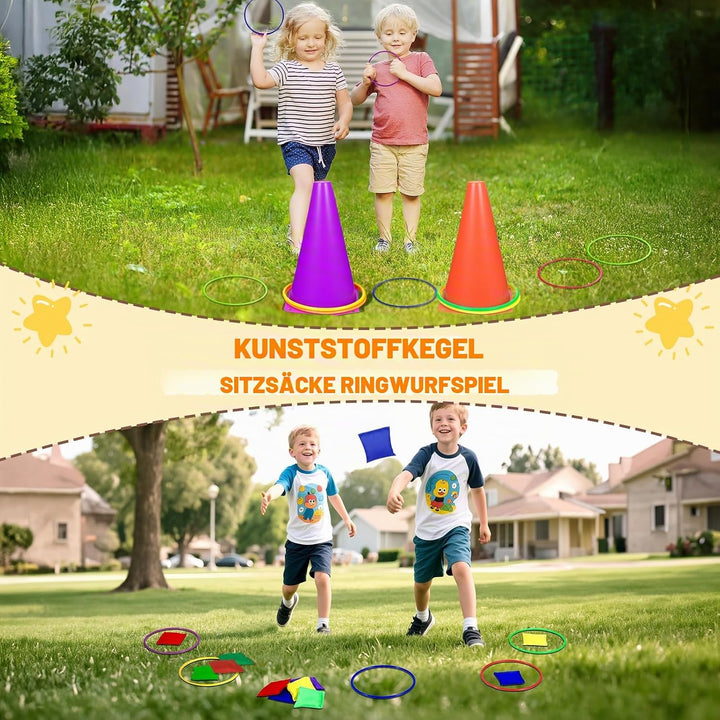 CWLAKON Outdoor-Karnevalsspiele, 53 Stück, Hopper-Bälle für Kinder, weiche Kunststoff-Kegel, Sitzsäc