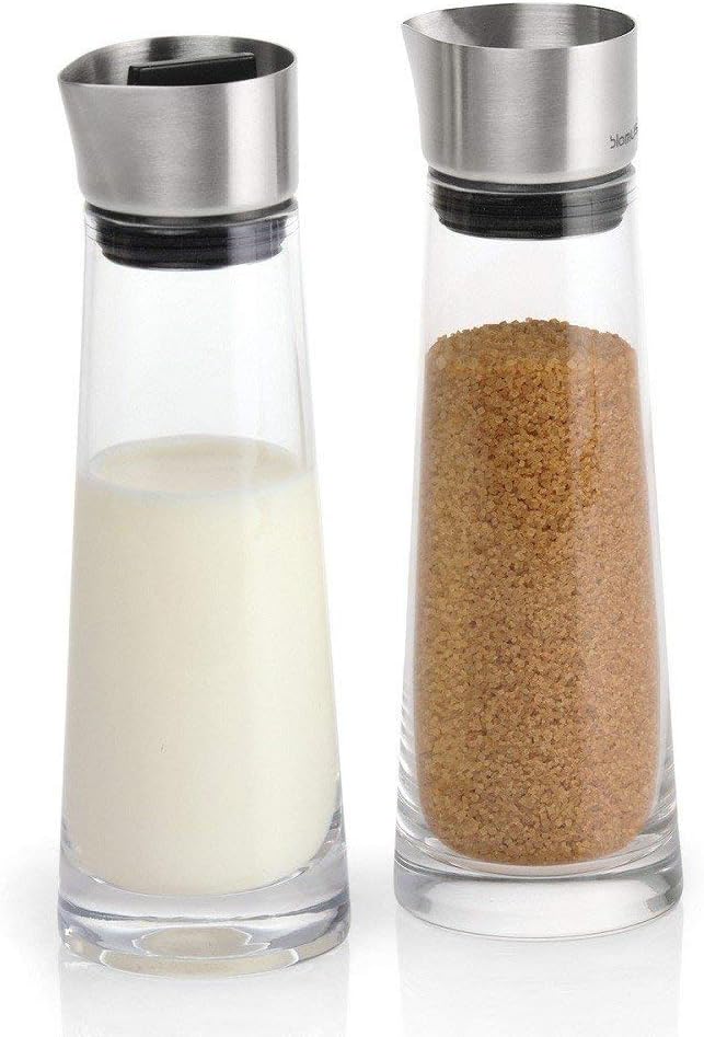 blomus -MACCHIATO- Zucker & Sahne Set aus Glas, 180 ml Fassungsvermögen, Edelstahldeckel, für Tee- u