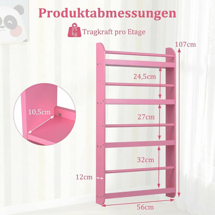 COSTWAY Bücherregal für Kinder, Kinderregal mit 4 Ablagen, Wandregal aus Holz für Spielzeug &amp; Bücher