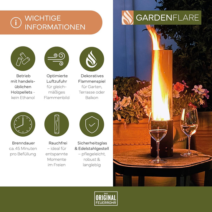 Tischkamin Outdoor – Rauchfreies Edelstahl Tischfeuer und Feuerrohr für Balkon &amp; Terrasse – Hochwert