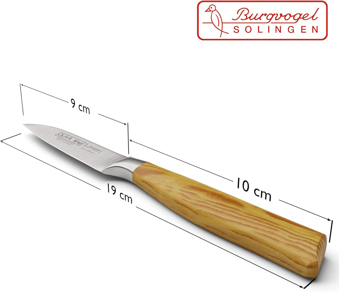 Burgvogel Solingen Gemüsemesser 9 cm geschmiedet Olivenholz, Oliva Line, rostfrei, deutsches Küchenm