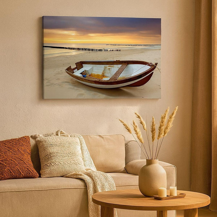 Bilder auf Leinwand 100x70cm Leinwandbild Strand Boot Ostsee Sommer Gross Wanddeko Bild Schlafzimmer