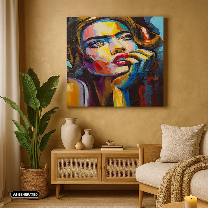 Bilder auf Leinwand 100x70cm Leinwandbild mit Rahmen Mädchen Gesicht Gross Wanddeko Bild Schlafzimme