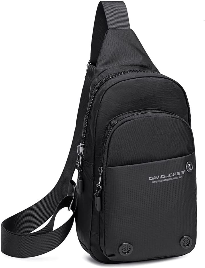 David Jones - Herren Umhängetasche Nylon - Pilotentasche Sling Bag - Schwarz 2, Schwarz 2