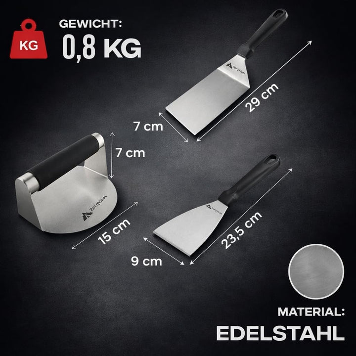 Smash Burger Set 6 TLG. aus Edelstahl für Plancha, 2 Burgerglocken, Burgerpresse, Smasher, Pattywend