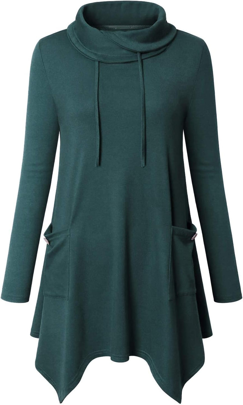 Amrto Damen Tunika Tops Turtleneck Langarm Shirts Bluse Hemd Pullover Mit Taschen, 