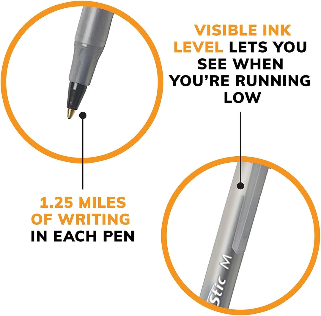 BIC - Round Stic Ballpoint Pen, Med. Point, Black Ink, Sold as 1 Dozen, BICGSM11BK