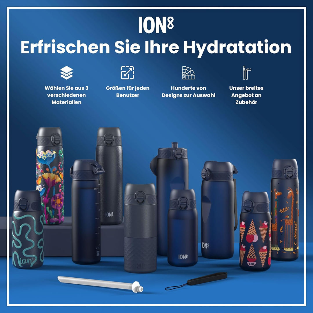 ION8 Leicht Stahl-Trinkflasche, 600 ml, Nicht IsoliertAuslaufsicher, Einhandöffnung, Sichere Verrieg