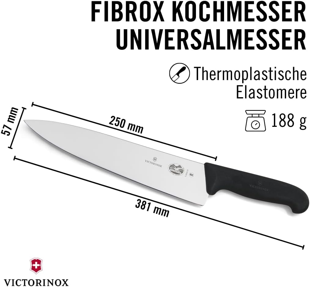 Victorinox Fibrox Kochmesser, Breites Universalmesser für Fleisch, Fisch, Gemüse und Kräuter, 25 cm,