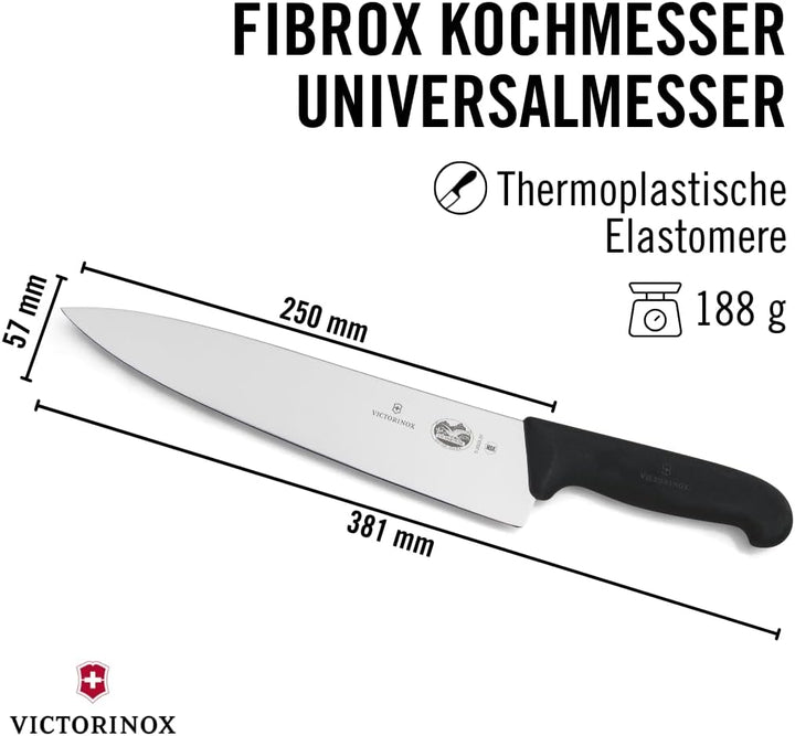 Victorinox Fibrox Kochmesser, Breites Universalmesser für Fleisch, Fisch, Gemüse und Kräuter, 25 cm,