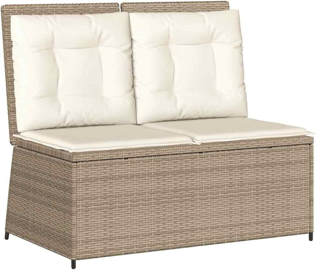 Homgoday Gartenliegebank Beige Poly-Rattan 108 cm Sitzbreite, 2-Personen, für Entspannung und Freilu