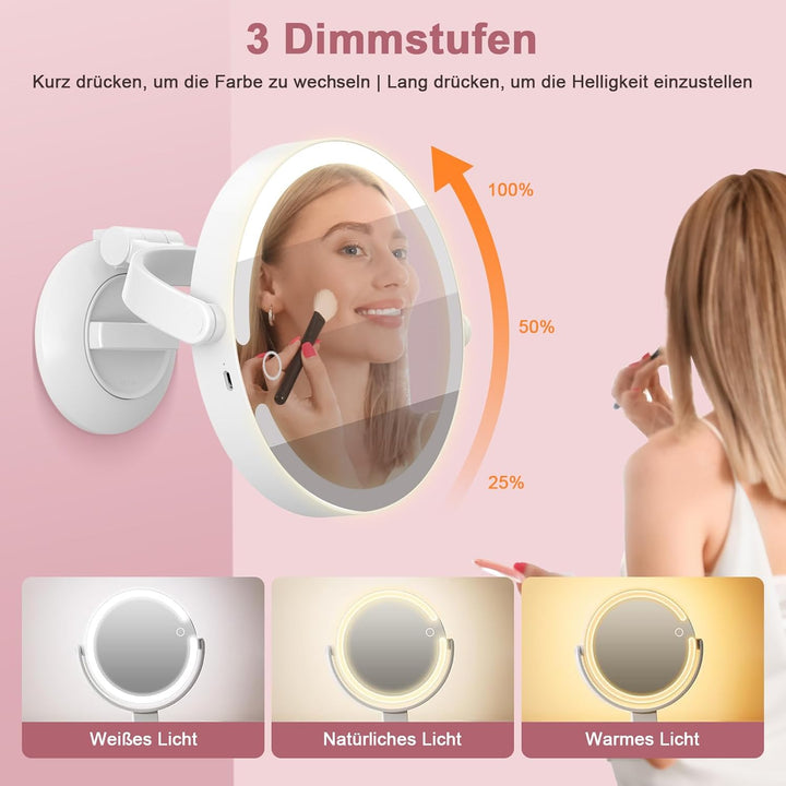 SURFOU Vergrösserungsspiegel mit Saugnapf 20 Fache, mit Beleuchtungm 3 Farbmodi & Dimmbar, 8 Zoll Sp