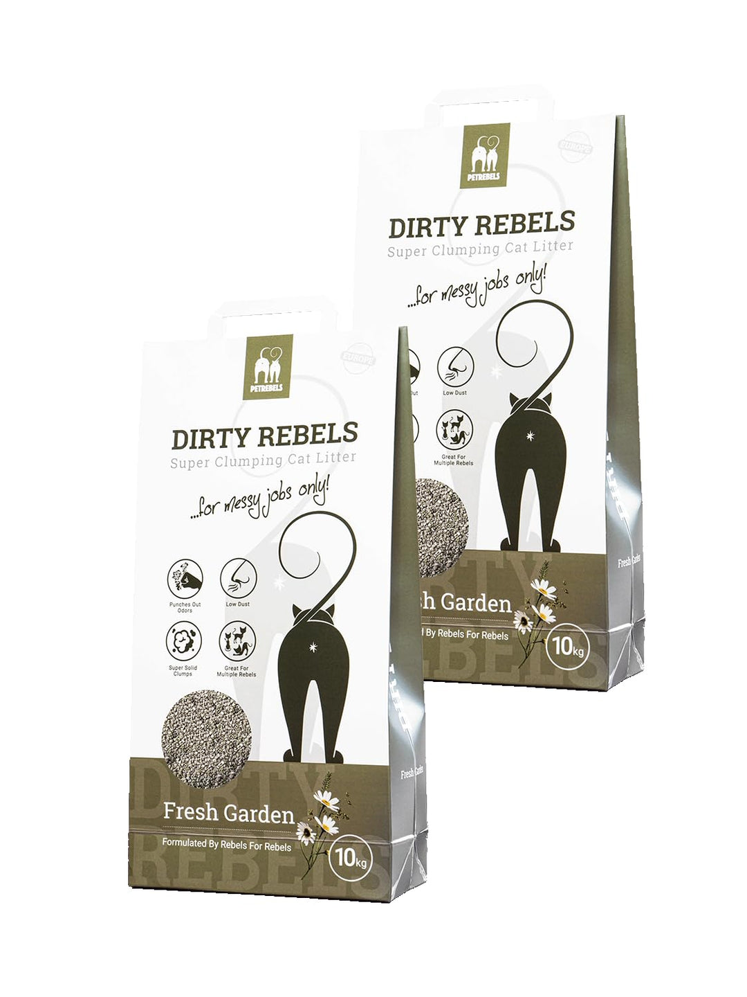Petrebels Katzenstreu Dirty Rebels, 2X 10 Liter, Fresh Garden Duft, 100% Natürlich, 2er-Pack, Fresh