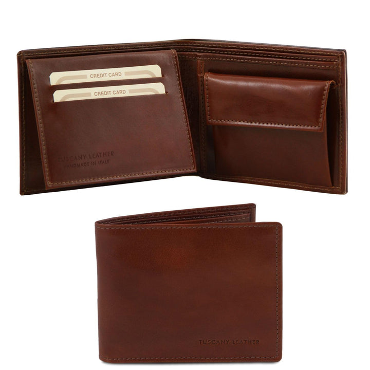 Tuscany Leather Exklusive Herren Brieftasche aus Leder mit 2 Scheinfächern und Münzfach Braun, Braun