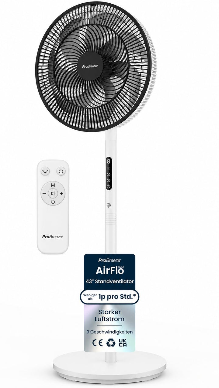 Pro Breeze AirFlo Slim Standventilator – 3-in-1: 70 | 100 | 130 cm | 9 Stufen bis 5,0 m/s | Leise 3