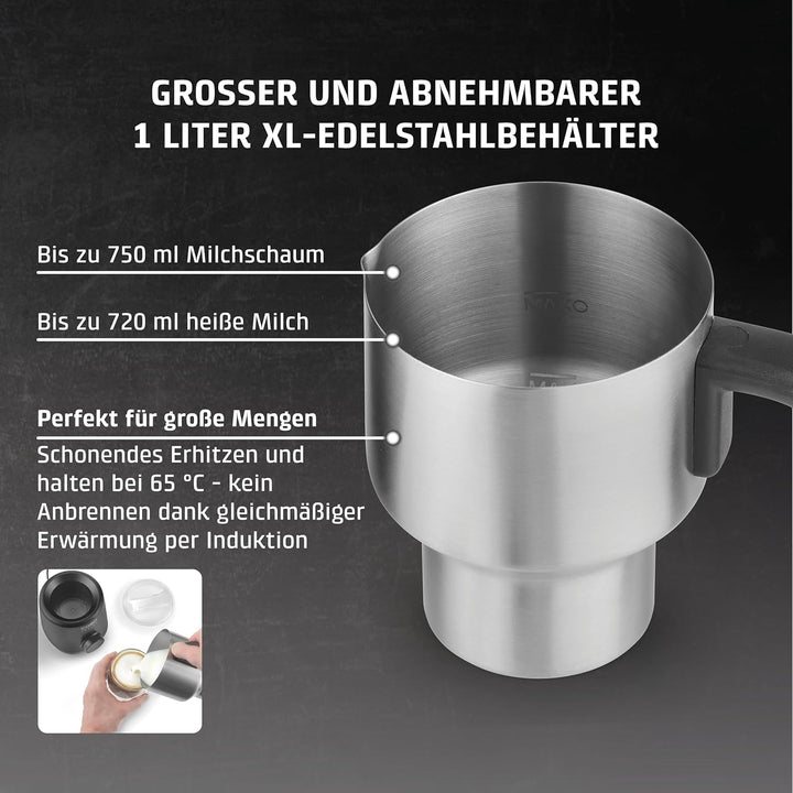 CASO PremiumLatte XL - grosser Milchaufschäumer, Induktion, 1 Liter Volumen, für Milch,Hafer- und So