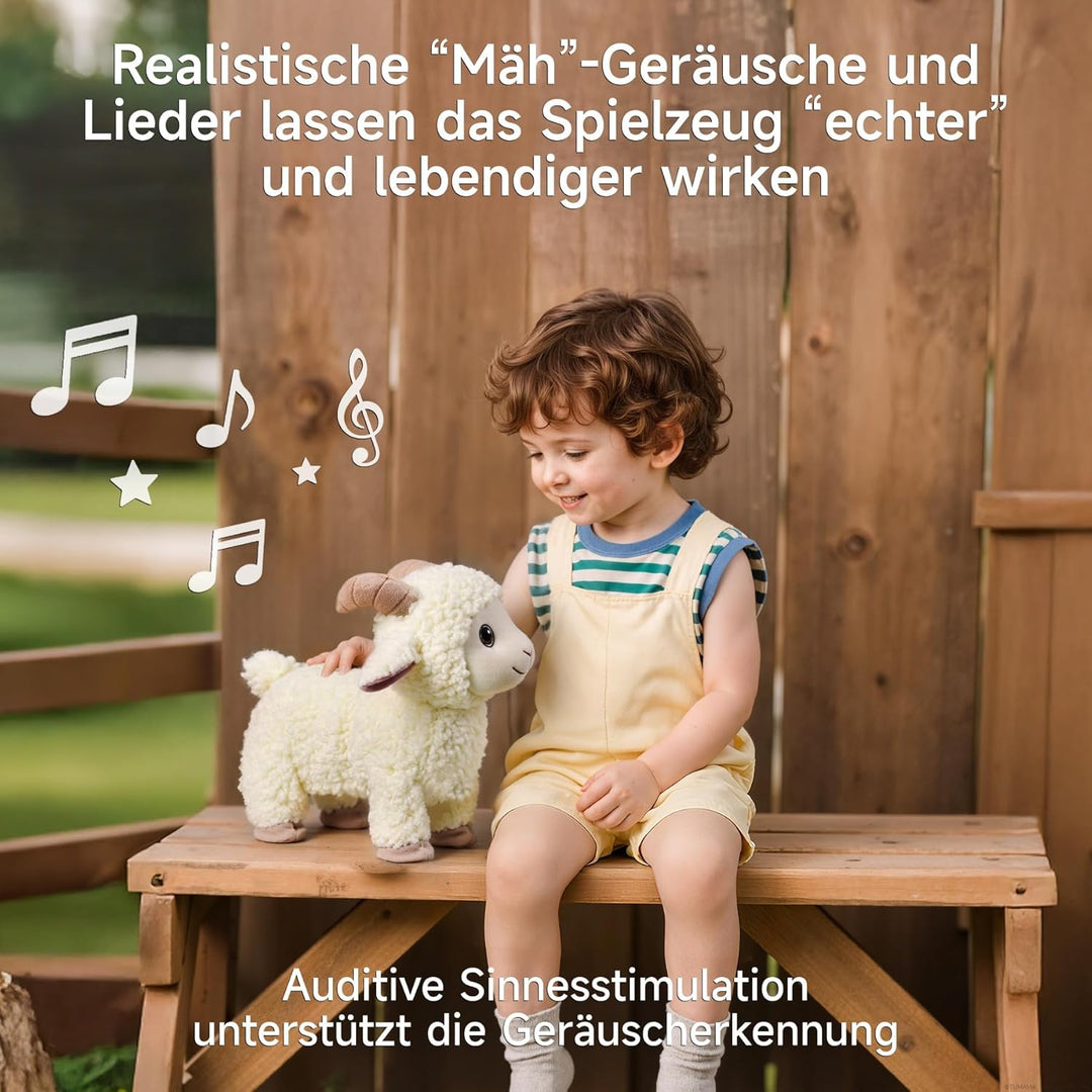 Laufen Schaf Kuscheltier Lamm Plüschtier mit Fernbedienung Leine, Elektronisch Interaktiv Schaf Stof
