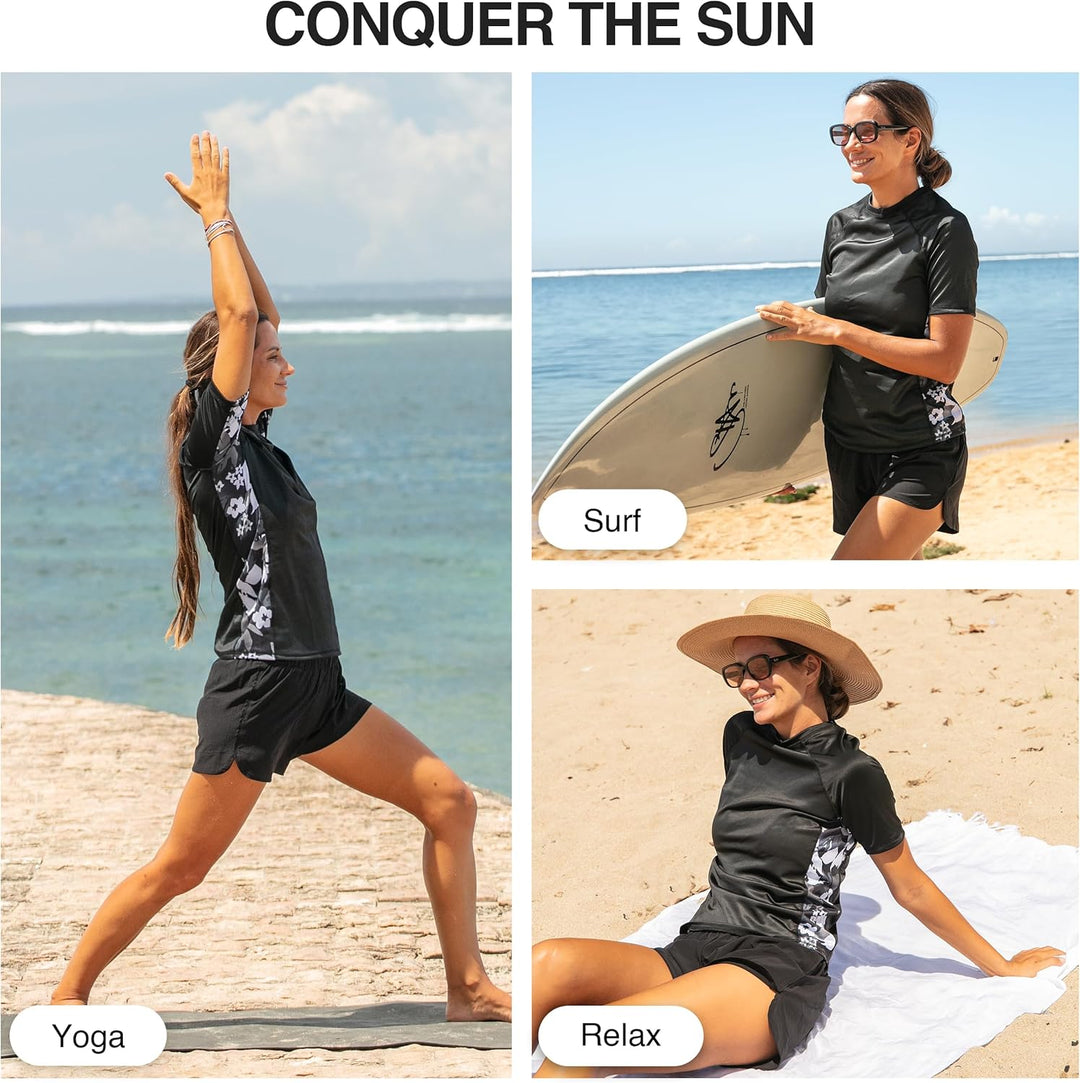 Kanu Surf Breeze Damen Rashguard & Workout Top mit LSF 50+, kurzärmelig XS Eden Black, XS Eden Black