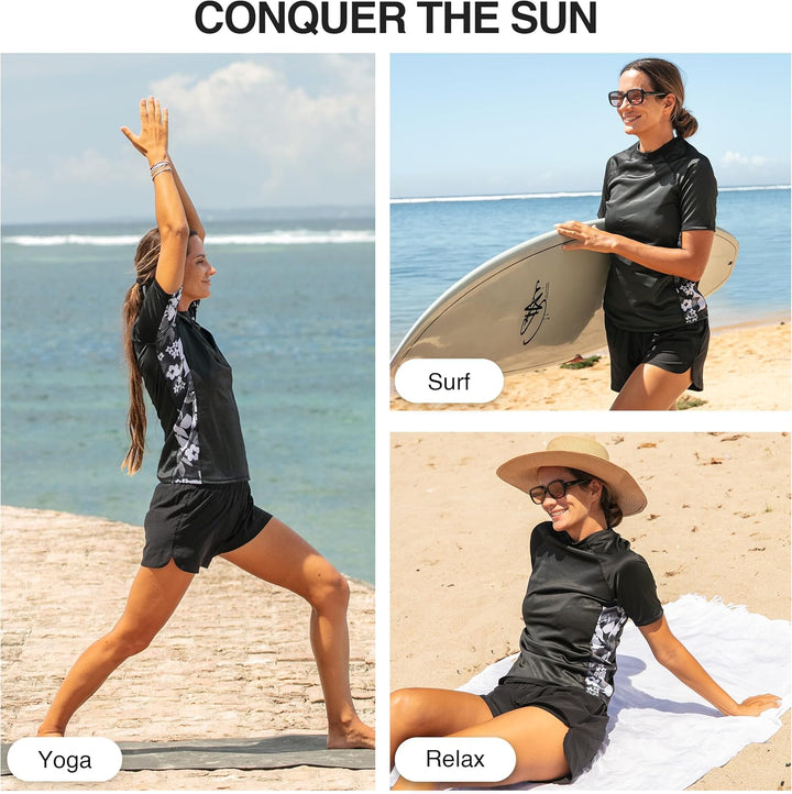 Kanu Surf Breeze Damen Rashguard & Workout Top mit LSF 50+, kurzärmelig M Eden Black, M Eden Black