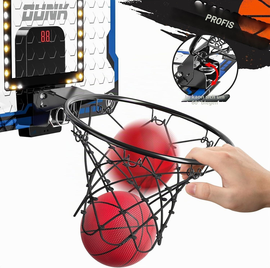 TEMI Indoor Basketball Reifen für Kinder, LED Licht Tür Basketballkorb, Mini Basketballbrett mit ele