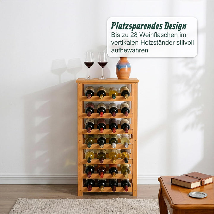Relaxdays Weinregal, 28 Flaschen, Walnussholz, HBT 94 x 47 x 26 cm, Weinhalter für Rot- &amp; Weisswein,