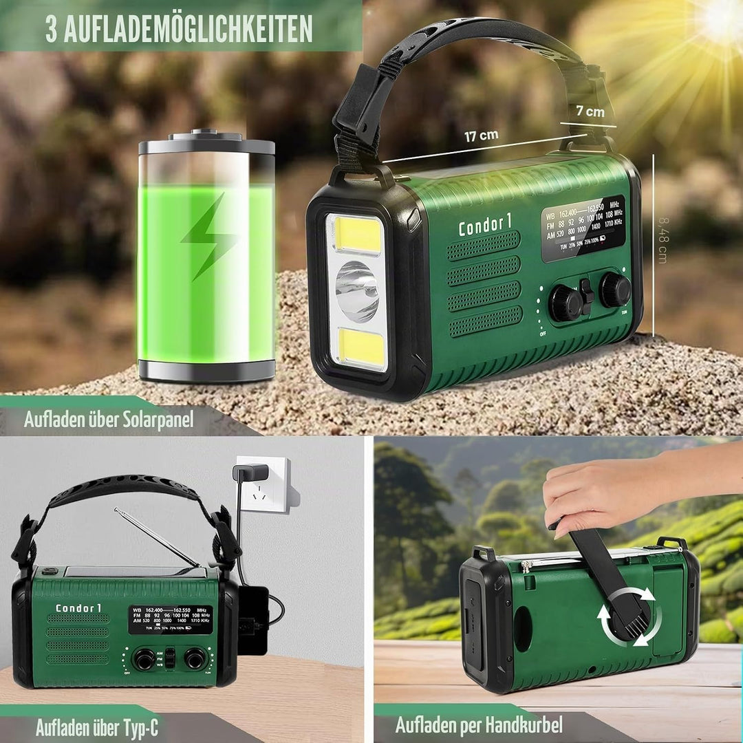 Notfall-Radio, 20.000 mAh/74000 mWh, Solar-Handkurbelradio AM/FM/NOAA Wetterradio, batteriebetrieben