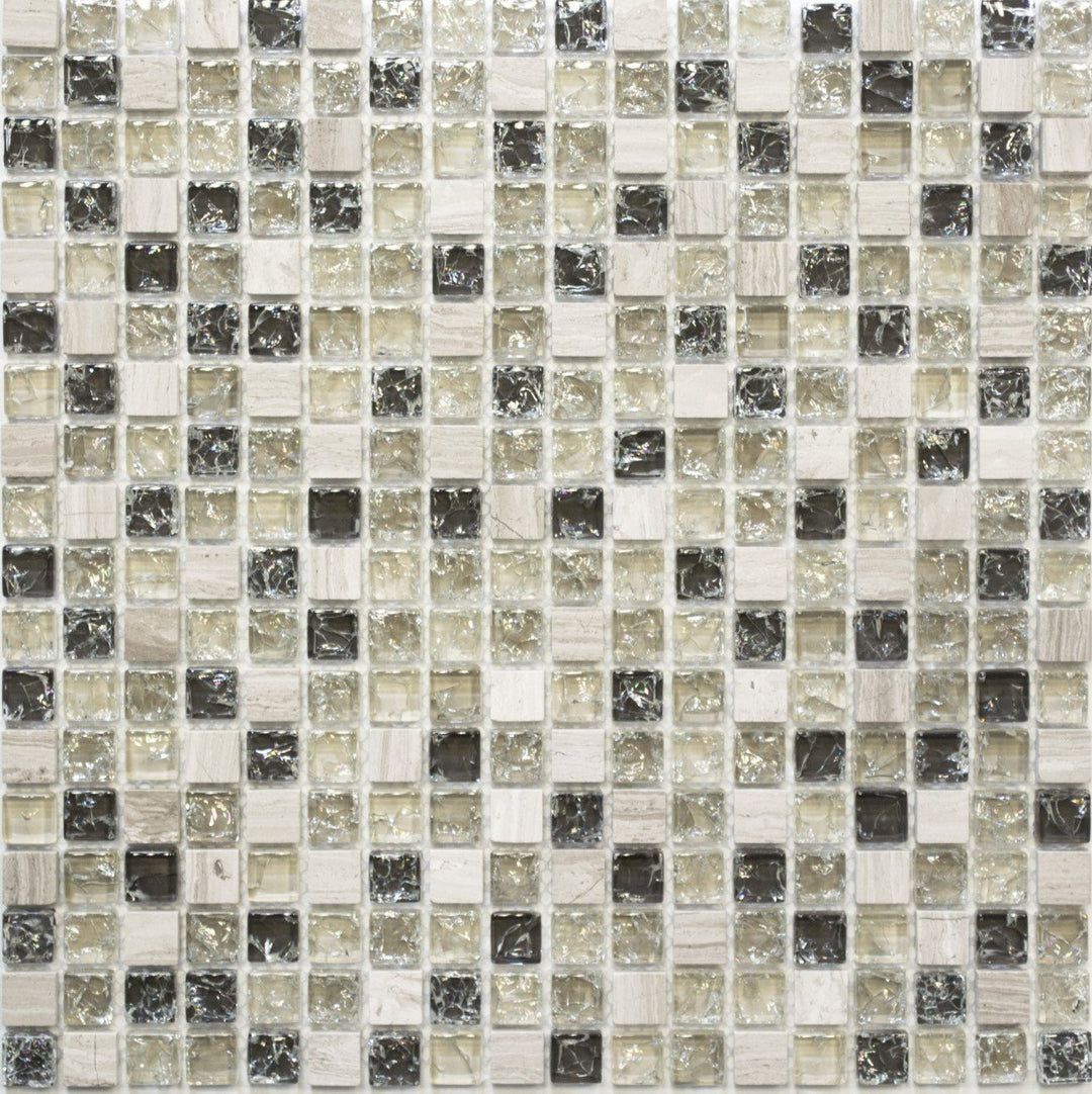 Mosaik Quadrat Crystal/Stein mix graugrün Glasmosaik Transluzent Transparent 3D, Mosaikstein Format: