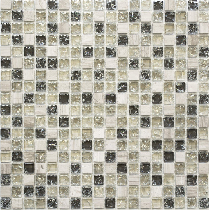 Mosaik Quadrat Crystal/Stein mix graugrün Glasmosaik Transluzent Transparent 3D, Mosaikstein Format: