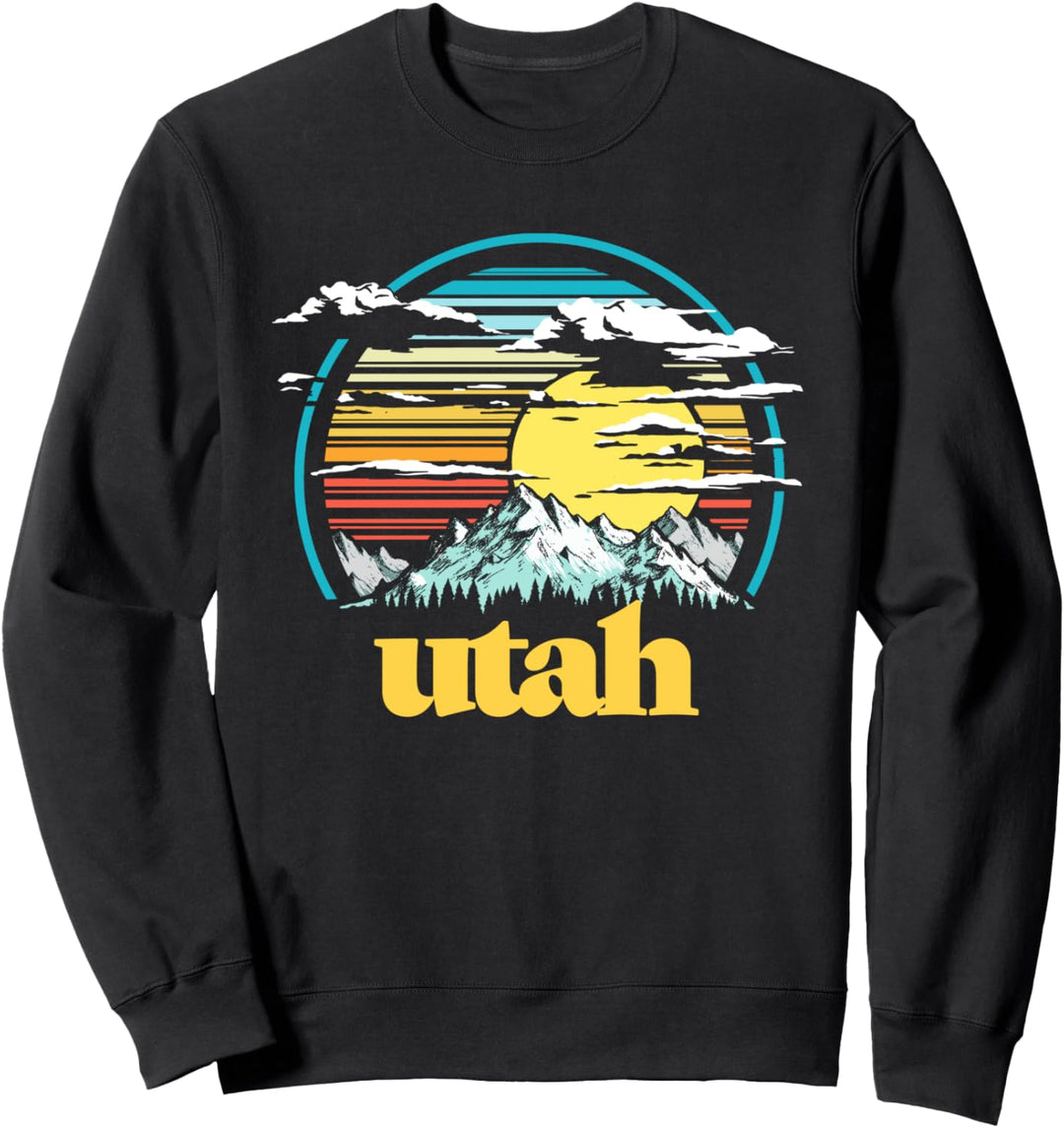 Retro State of Utah Vintage 80s Style Mountains & Sun Sweatshirt