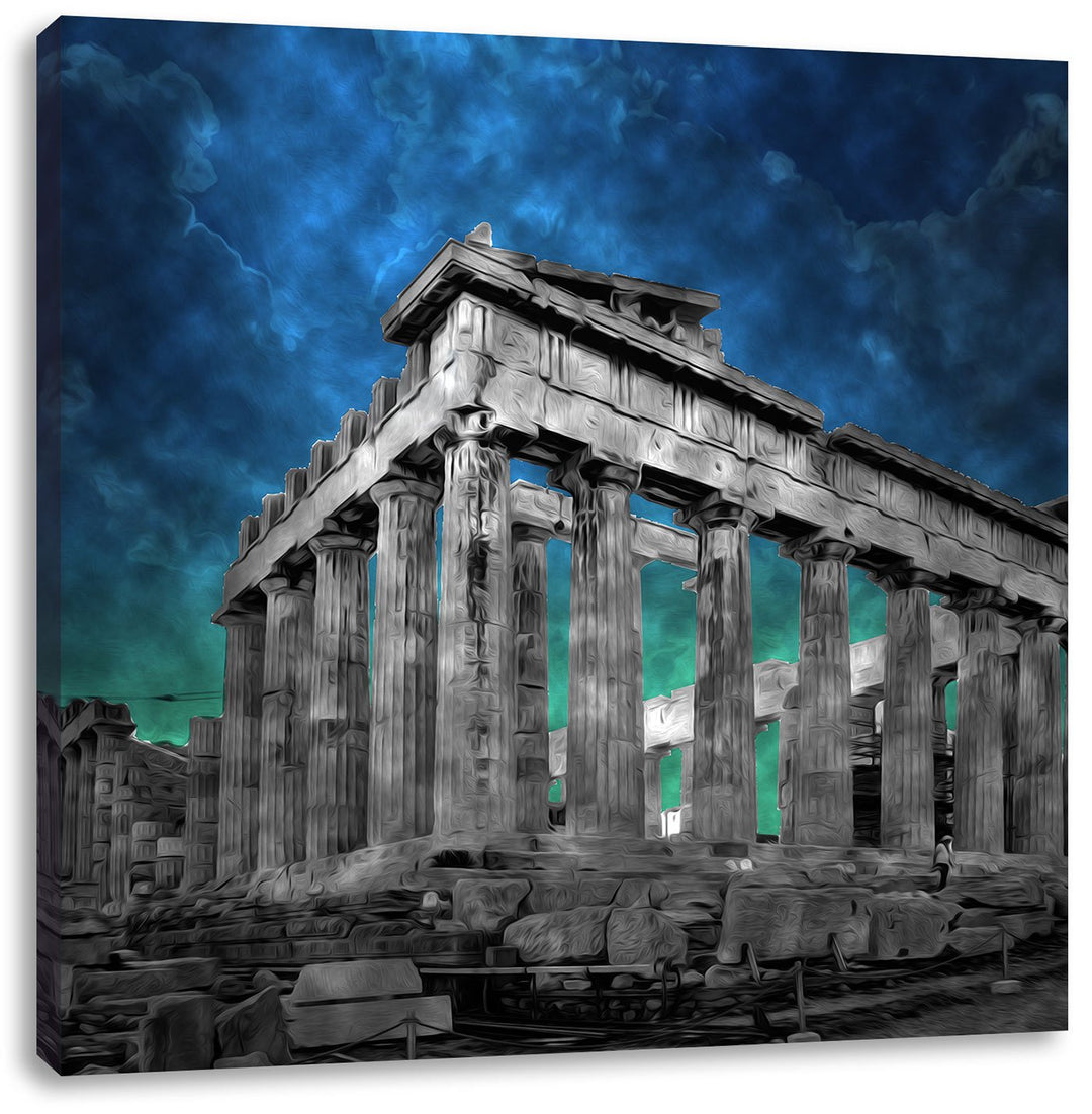 Pixxprint Propyläe von Akropolis in Athen schwarz/weiss, Format: 70x70 auf Leinwand, 70x70