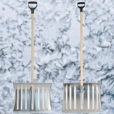 KOTARBAU® Schneeschaufel Schneeschieber 50cm mit Holzstiel Verstärkt Aluminium Schild mit Ergonomisc