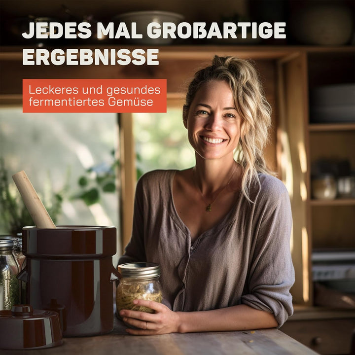 Kenley Gärtopf Jar 2 Liter – Topf aus Steingut mit für gegärt oder Gurken Kimchi, Sauerkraut, Gurken