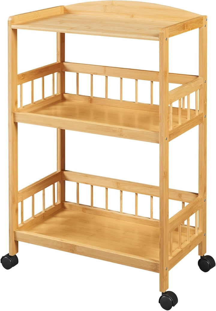 [en.casa] Servierwagen Huddinge Rollwagen mit 3 Ebenen Küchenwagen Bambus Aufbewahrungsregal mit Rol
